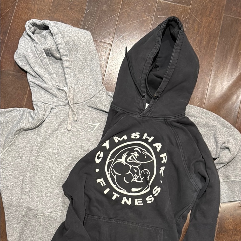 Gymshark Gray and Black Hoodies. Both together